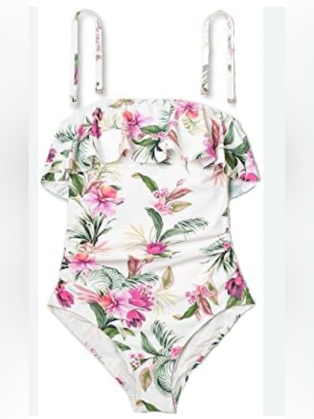 Kona Sol Women's Bandeau Flounce Front Ruched Full Coverage One Piece Swimsuit
